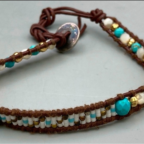Chan Luu Turquoise Seed Beaded Bracelet 925 Leather - Picture 8 of 16